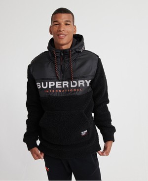 Superdry Sherpa Worldwide Stealth Half Cipzár Férfi Kapucnis Pulóver Fekete | PHWAR8126